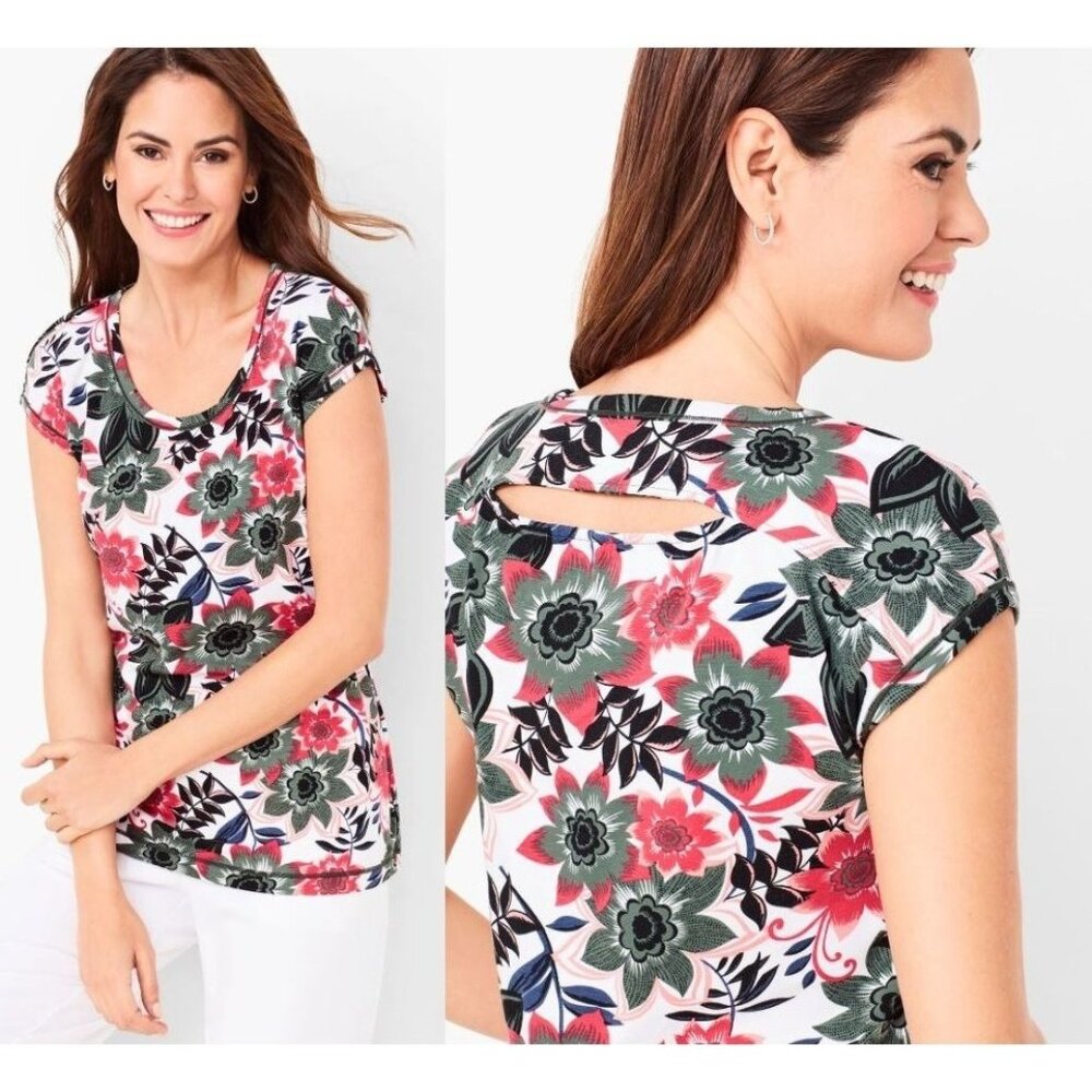 Talbots Top Womens Size M Floral Cutout Back Work Office Capsule Everyday Minima